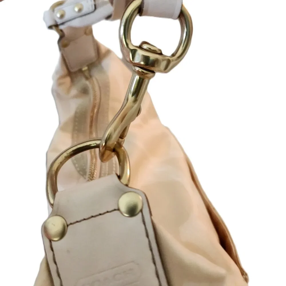 Euc Coach Hampton Yellow & White Hobo Shoulder Bag Purse Lg